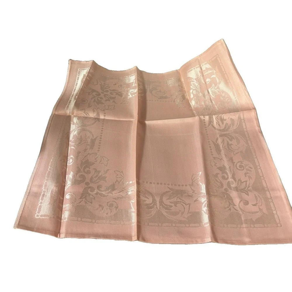 Vtg Toyobo Japan Damask Tablecloth Napkin (8) Set 64x84 Pink Cotton Rayon NOS